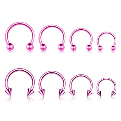 BLISI G23 Solid Titanium Eyebrow Piercing Jewelry, Gold Black Rose Gold Silver Pink Rainbow Eyebrow Rings 16G Curved Barbell,Tiny Vertical Labret Lip Jewelry Rook Piercing Jewelry for Women and Men - color: Pink 2
