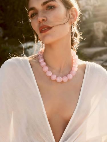 Chunky Beaded Necklaces for Women Statement Necklace | Bold Chunky Choker, Large Resin Beads, Adjustable Necklace, Boho Trendy Summer Beach Holiday Jewelry - color: Pink-03