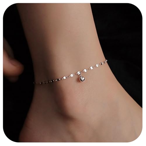 14K Gold Lucky Pearl Anklet Bracelets for Women Trendy, Dainty Charm Adjustable Ankle Bracelet Chain, Fashion Statement Foot Jewelry, Anniversary Birthday Valentine's Day Gifts.