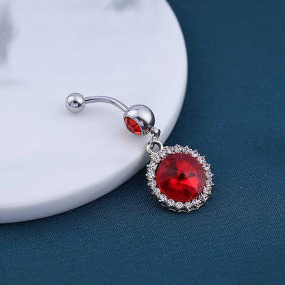 Silver Belly Button Ring Crystal Spider Dangle Belly Ring Sparkly Cubic Zirconia Insect Navel Ring Surgical Steel Belly Navel Piercing Jewelry for Women Girls - style: ruby