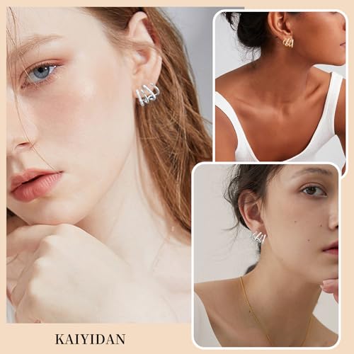 2 Pairs Gold/Silver Hoop Earrings For Women Set Trendy,14K Plated Gold Chunky Huggie Hoop Earings Pack,Oval Twisted Statement Silver Hoops,Fashion Jewelry Gift - color: B11 four clawsCZ studs set