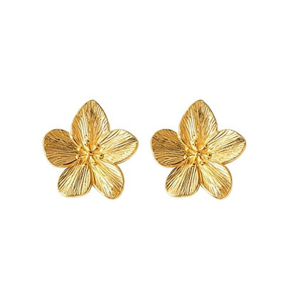 Chunky Gold Plated Flower Statement Drop Earrings for Women | Hypoallergenic 18K Gold Plated Textured Petal Wing, Large Statement Dangle Earrings for Wedding Party - color: Gold flower-A