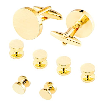 Cufflinks for Men and Tuxedo Shirt Studs Set with Gift Box Stainless Steel Cuff links - style: Golden