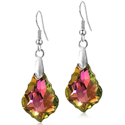 Unique Sparkly Multi-color Crystal Teardrop Dangle Drop Earrings Rainbow Crystal Geometry Earrings for Women Statement Chic Charm Jewelry Gifts - color: Rose Red