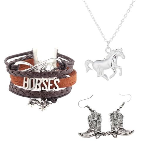 Western Jewelry Sets for Women Boho Jewelry, Layer Bohemian Necklace Earrings Bracelet, Cowgirl Accessory Rodeo Summer Beach - color: Silver Brown