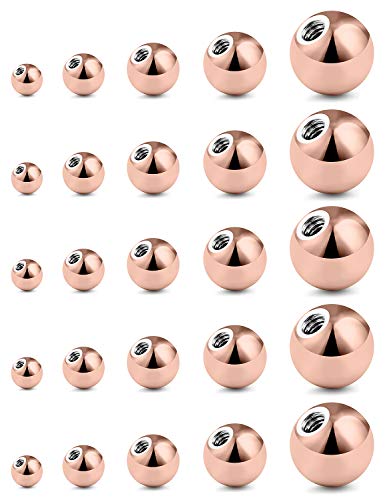 Prjndjw 25Pcs 14G 16G Replacement Balls internal thread & Externally Threaded Surgical Steel Balls Industrial Barbell Tongue Nipple Belly Button Eyebrow Rook Piercing Rings Parts 3MM-8MM - color: 25Pcs-14G-Rose Gold