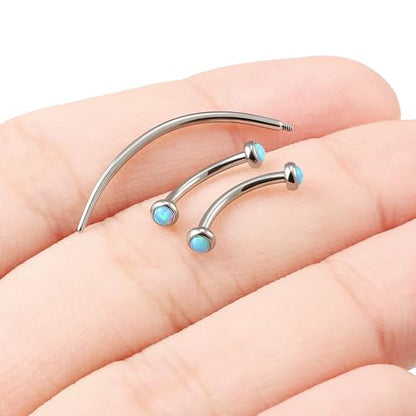 F136 Titanium 16g 6/8/10mm Opal Eyebrow/Rook/Snug/Vertical-Labret/VCH/Snake-Eyes/Anti-Tragus/Christina/Daith/Belly-Button/Bridge/Hood/Surface Curved Barbell Piercing Jewelry for Women Men - color: Blue, size: 10mm=3/8in