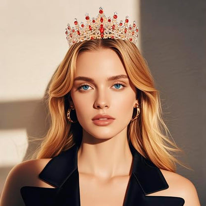 Tiaras and Crowns for Women Crystal Princess Tiaras Rhinestone Queen Crowns For Wedding Bridal Birthday Prom Pageant Party (Tiara 100) - color: Gold Red