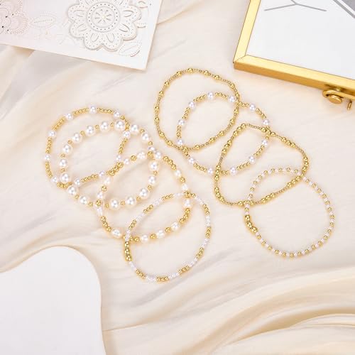 Ornaland Pearl Bracelets for Women Gold Beaded Bracelets Stackable Bracelets Set Stretch Summer Beach Jewelry for Women - style: Style D-2pcs