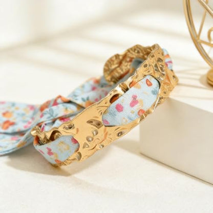 Gold Cuff Bracelets for Women, Boho Western Scarf Bracelet with Ribbon Bow, Adjustable Open Bangle Hair Tie Bracelet, Blue Paisley Bandana Wrist Cuff, Stainless Steel Vacation Festival Jewelry - color: a4:pink