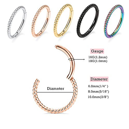 MissNity 316L Surgical Steel Hinged Nose Rings Hoop 20G 18G 16G 14G, Diameter 6mm to 10mm, Color Gold - Rose Gold - Silver - Black - Rainbow - color: C21: Rose gold - 1pc