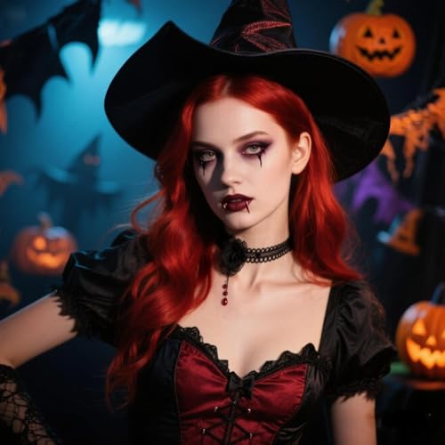 Todenb Gothic Choker Witch Necklace for Women Lace Vampire Collar Necklace Y2K Goth Black Zirconia Pendant Necklaces Halloween Dark Bridal Vampire Witch Party Jewelry Accessories - style: Style-D