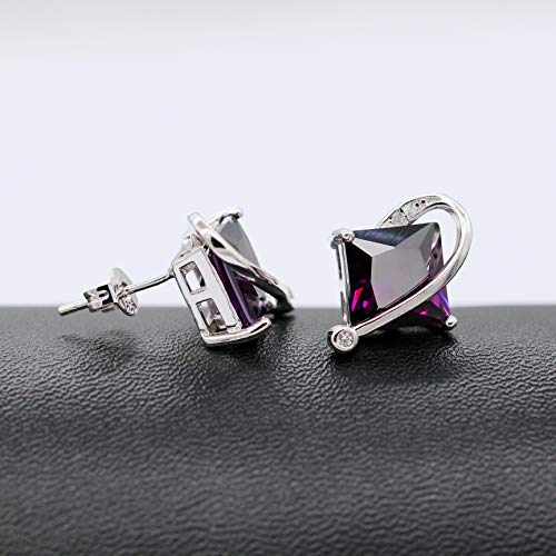 Uloveido Charm Created Topaz Big Square Crystal Necklace Matching Stud Earrings Rings Jewelry Set T295 - color: Purple