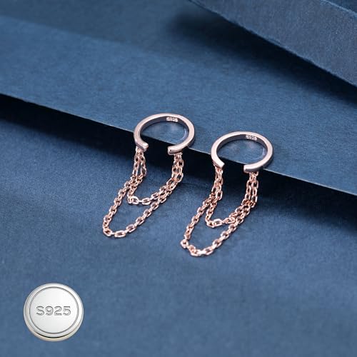 Reffeer Solid 925 Sterling Silver Minimalist Cuff Earrings Chain for Women Cartilage Wrap Earrings Helix Cuffs - color: D-Rose Gold