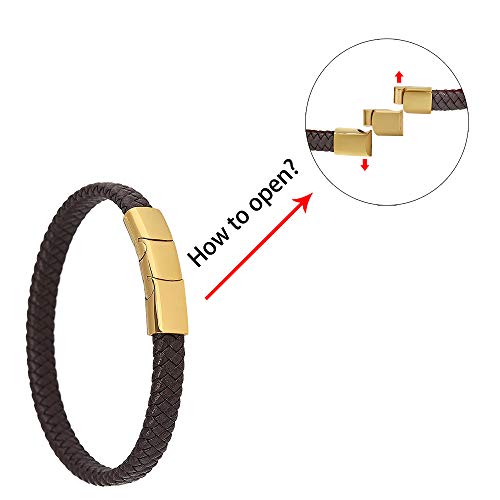 Geoffrey Beene Men's Braided Genuine Leather Bracelet with Stainless Steel Closure - color: Brown, Gold