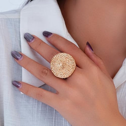 Gold Snowball Rhinestone Cocktail Ring – Adjustable Stretch Sparkling Party Jewelry for Women, Elegant Costume Ring for Evening Wear, Wedding, Prom - color: Crystal yellow