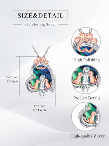 925 Sterling Silver Animal Necklace Heart Shape Dog/Rabbit/Cat Pendant Necklace for Women Animal Memorial Charm Jewelry Mother's Day Christmas Gifts - color: Dog and Women-Abalone