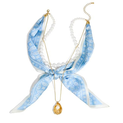 Shell Necklaces for Women Trend Boho Scarf Necklaces Ocean Mermaid Conch Seashell Necklace Summer Gold Fish Necklace Fashion Beach Jewelry - color: Scarf pearl shell necklace
