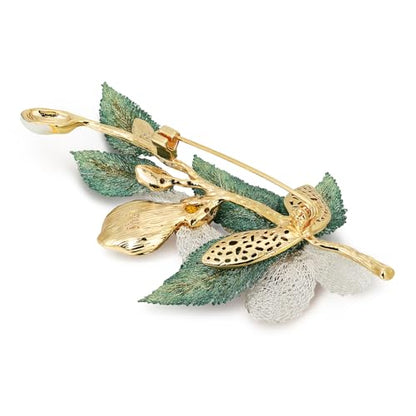SHE'S FREE STYLE JUST FOR YOU Snail Brooches and pins for women, Sparkling Cubic Zirconia & Pearl Copper Pin, 2.36" Long Clasp Design Playful Jewelry Brooch - color: White Rose