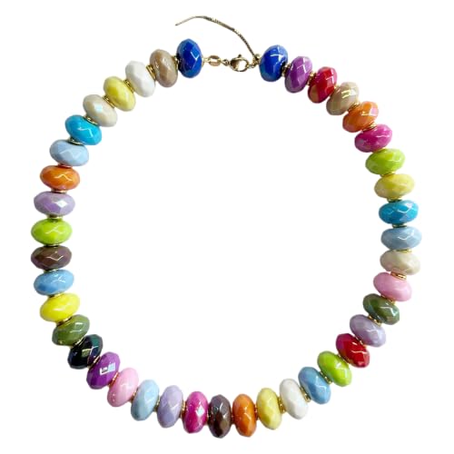 Colorful Chunky Acrylic Beaded Choker Necklaces for Women | Multicolor Faceted Beads, Sturdy Metal Chain, Adjustable Detachable, Lightweight, Summer Boho, Sparkly Statement Jewelry Gift - color: Colorful