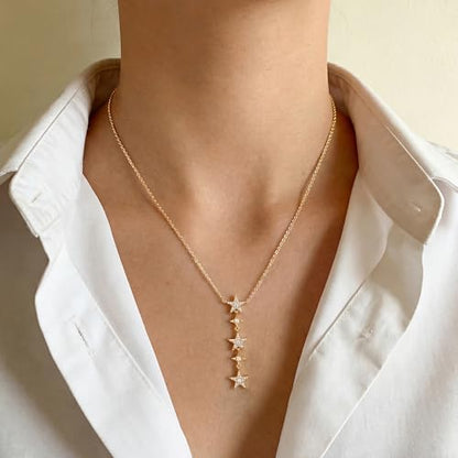 WEARON Gold Necklace for Women Gold Star Necklace 14K Gold Plated CZ Necklace Dainty Choker Charm Necklaces Hypoallergenic Trendy Jewelry for Women Gift - color: Star Y