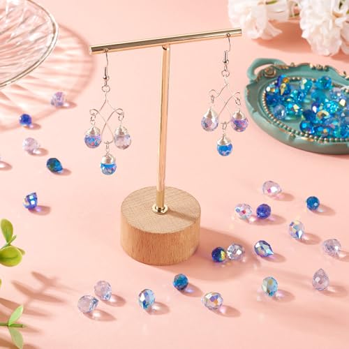 Beadthoven 50pcs Blue Crystal Beads Glass Teardrop Spacers Charms Shiny Crystal Spacers for Jewelry Making Colorful Faceted Suncatcher Beads for DIY Necklace Bracelet Earring Crafts Winter Holiday - color: Blue
