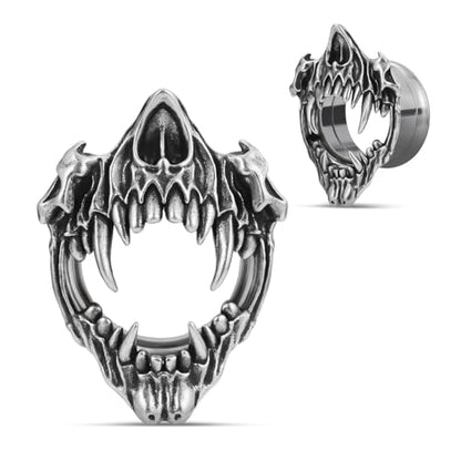 Stainless Steel Tunnels, Open Mouth Sharp Teeth design Earring Plugs, Screw Back Piercing Expander Stretchers. - size: 6mm