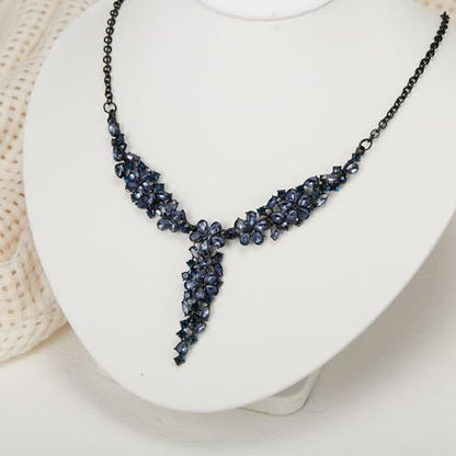 EleQueen Statement Sparkle Crystal Necklace Bracelet Dangle Earrings Set for Women, Art Deco Prom Chandelier Jewelry for Wedding Bridal - color: Black-Black-Tone