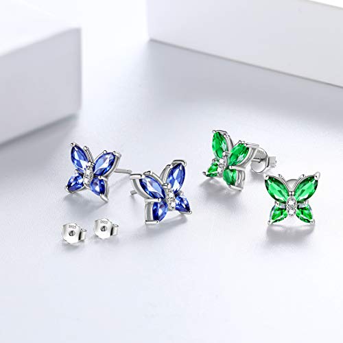 Aurora Tears Butterfly Jewelry,Women 925 Sterling Silver Butterflies Birthstone Pendant Necklace/Earrings/Rings Wedding Gift - color: L.December-set 1