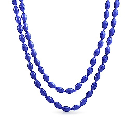Red Blue Turquoise Oval Beaded Endless Strand Necklace Multi Layer 50" - color: Purple