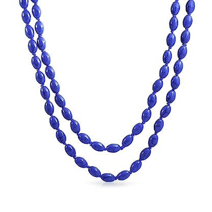 Red Blue Turquoise Oval Beaded Endless Strand Necklace Multi Layer 50" - color: Purple