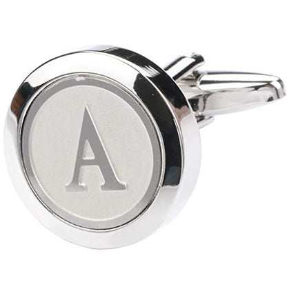Mens Classic Stainless Steel Initial Cufflinks 26 Alphabet Initial Letter Cufflinks Business Wedding Shirts A-Z - style: A Silver