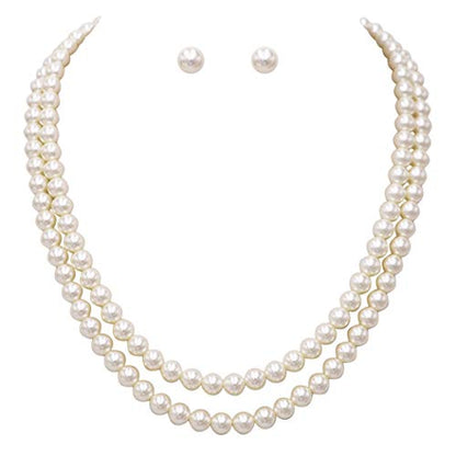 Rosemarie Collections Double-Strand Classic Simulated Pearl Necklace And Earring Set - Adjustable Faux Pearl Necklaces for Women - Elegant Jewelry for Special Occasions & Everyday Wear - color: 8mm, Cream Pearl Gold Tone