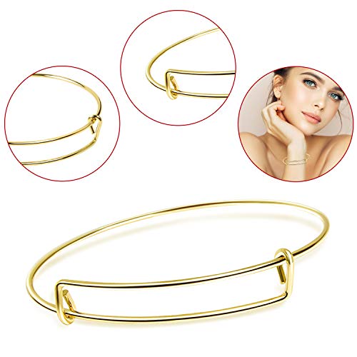 UPINS 60Pcs Gold Expandable Bangle Bracelets Adjustable Wire Blank | Stainless Steel Women Bracelets for DIY Jewelry Making Crafting Supplies for Beginners Experienced Jewelry Makers - color: Gold