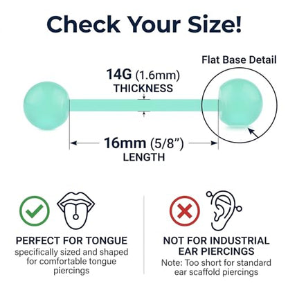 Zolure 10Pcs 14G Tongue Rings Acrylic Candy Color Tongue Piercing Jewelry Flexible Plastic Nipple Rings Tongue Barbells for Women 16mm - color: Golw in Dark Mix 10pcs
