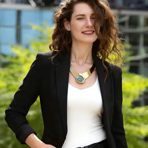 Gold Jewelry Set Vintage Spiral With Oval Black Acrylic Pendant Necklace Earrings Bracelet Ring Set Bohemian Trendy Party Jewelry For Women - style: B