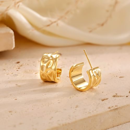 Robaice Chunky Huggie Earring for Women，14K Gold Plated Hoop Earrings | Gold Huggie 925 Sterling Silver Post Earrings, Statement Trendy Hoop Earring，Fashion Lightweight Jewelry Gifts for Women - color: Gold-E