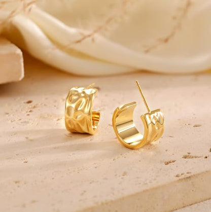 Robaice Chunky Huggie Earring for Women，14K Gold Plated Hoop Earrings | Gold Huggie 925 Sterling Silver Post Earrings, Statement Trendy Hoop Earring，Fashion Lightweight Jewelry Gifts for Women - color: Gold-E