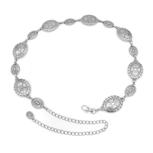Women's Concho Chain Belt Western Cowgirl Metal Waist Chain | Belt for Dress - color: C Silver, size: S: 41.3 in