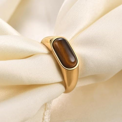 MYNENEY Signet Mens Pinky Rings Statement Wedding for Women - color: Brown stone-Gold