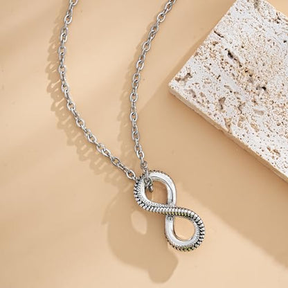 Gothic Snake Infinity Pendant Necklace - Ancient Silver Textured Serpent 8-Shape Chain, Edgy Biker Jewelry for Men & Women