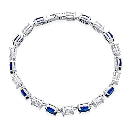 Classic Alternating Oval CZ Cubic Zirconia Tennis Bracelet Silver Plated - color: Blue