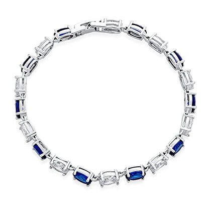 Classic Alternating Oval CZ Cubic Zirconia Tennis Bracelet Silver Plated - color: Blue