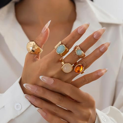Chunky Gold Rings Set for Women Stacking Finger Knuckle Rings Silver Statement Ring Set Punk Jewelry - style: 187-5pcs