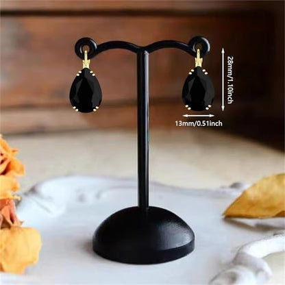 14K Gold Teardrop Crystal Leverback Earrings Sparkly Rhinestone Water Droplet Dangle Drop Earrings For Women - color: Black