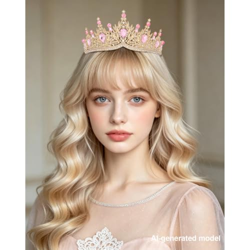 Casoty Pink Crystal Tiaras and Crowns for Women, Rhinestone Queen Headband Bridal Headpieces for Wedding Birthday Prom Quinceanera Pageant Party - color: Pink