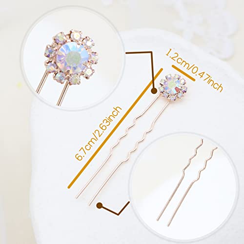 Ammei Crystal Bridal Hair Pins Clips Wedding Hair Accessories Hair Set Jewelry With Rhinestone For Brides and Bridesmaids Set Of 12 (AB Rose Gold) - color: AB Rose Gold