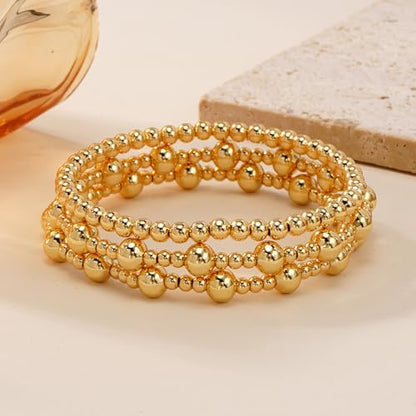 Gold Bracelets for Women, Beaded Cross Stack, Non Tarnish Set，Set-1 | Gold Beaded Bracelet Stack with Stretch Fit, Waterproof Finish and Dainty Design for Everyday Wear and Gifts - color: Colors-13