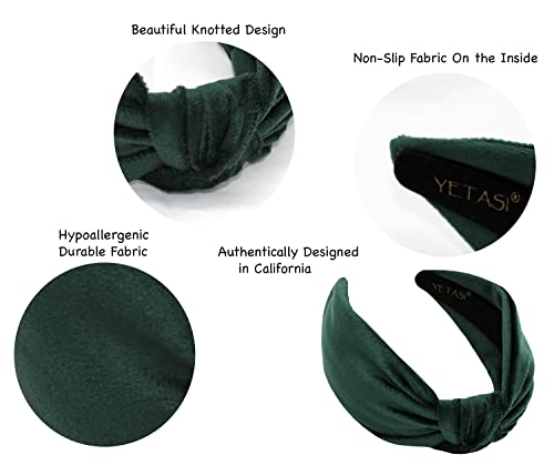 Green Headbands for Women Non Slip. Trendy Soft Velvet Headband's Girls Year-round Stylish Hair Accessory, All-Day Wear Adjustable Top Knot Head Band, Hairband Knotted Headband Fashion Designer - color: Green