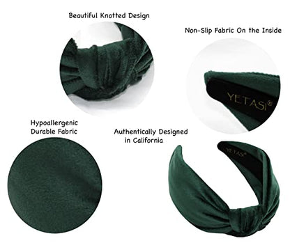Green Headbands for Women Non Slip. Trendy Soft Velvet Headband's Girls Year-round Stylish Hair Accessory, All-Day Wear Adjustable Top Knot Head Band, Hairband Knotted Headband Fashion Designer - color: Green
